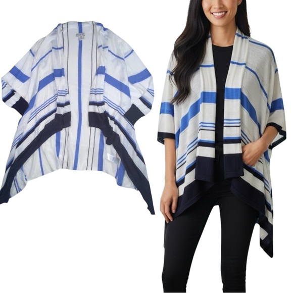 Rachel Zoe Sweaters - Rachel Zoe Linen Blend Open Blue Striped Lightweight Cardigan Sweater Medium